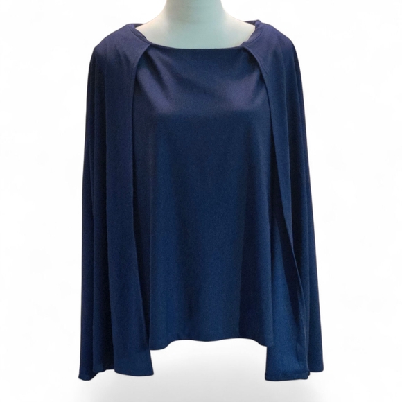 IMAN Tops - IMAN Global Chic Midnight Blue Caped Shell Top Women's XL Scoop Neck Modern Chic